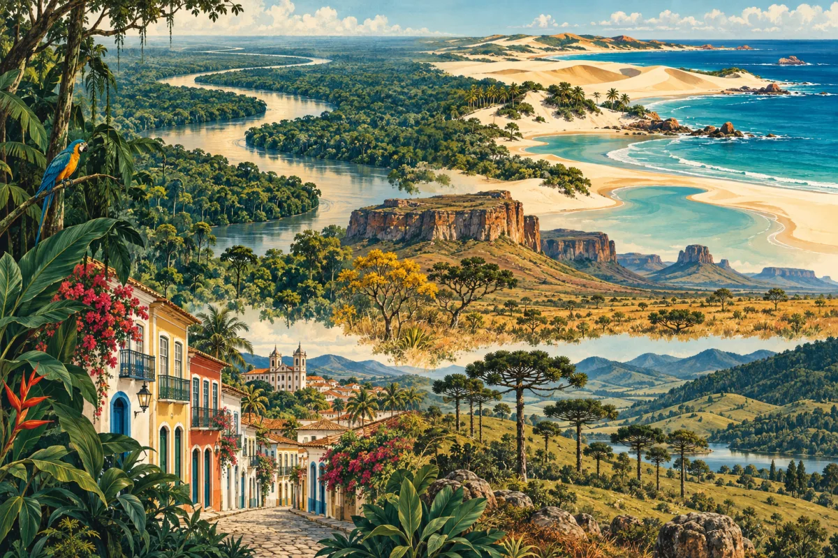 Ilustração de paisagens brasileiras, criada com IA
